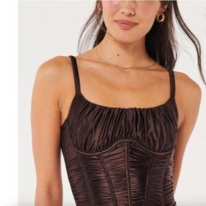 Hollister Ruched Satin Brown Corset Top